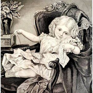 Little Girl Mischief Maker Steel Engraving 1859 Victorian Cute Child Art DWY5E